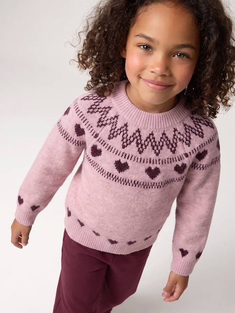 Knitted jumper Jacquard with long sleeves for girls pale pink+sage green - vertbaudet enfant 