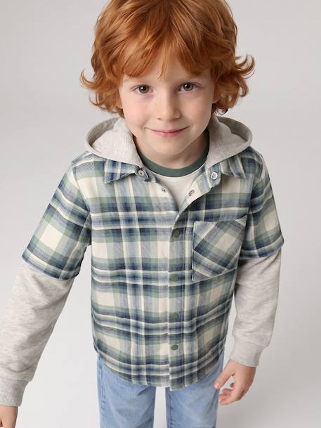 Chemise double matière effet 2 en 1 garçon carreaux blanc+carreaux vert - vertbaudet enfant 