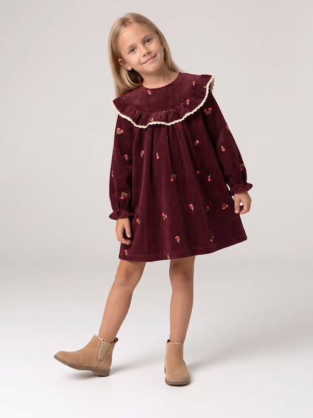 Long-sleeved velvet dress for girls plum - vertbaudet enfant 