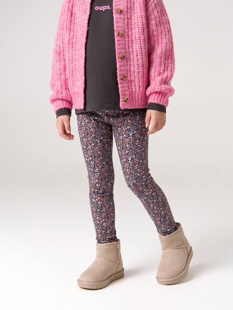 Leggings Lined in Polar Fleece for Girls BROWN LIGHT ALL OVER PRINTED+dark grey+dusky pink+ink blue - vertbaudet enfant 