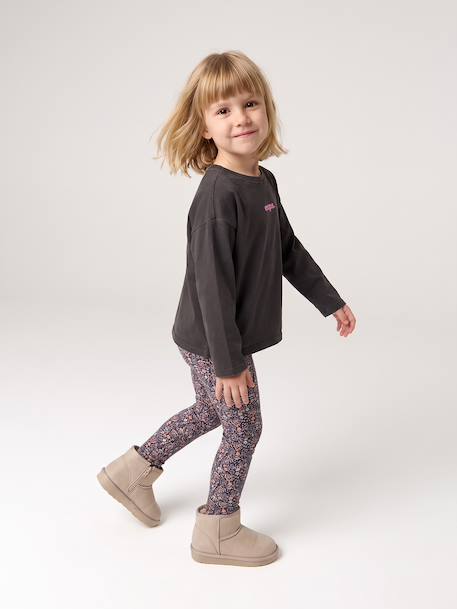T-shirt manches longues fille anthracite+écru+vieux rose - vertbaudet enfant 