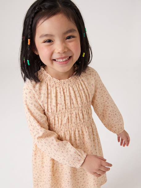Short dress with long sleeves for girls cinnamon+ecru - vertbaudet enfant 