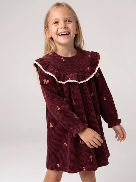 Long-sleeved velvet dress for girls plum - vertbaudet enfant 