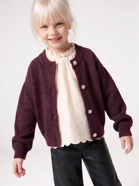 Gilet fille boutons bijoux prune - vertbaudet enfant 