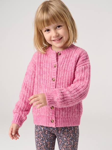 Loose-Fitting Soft Knit Cardigan for Girls marl grey+mint green+petrol blue+purple clover+rose - vertbaudet enfant 