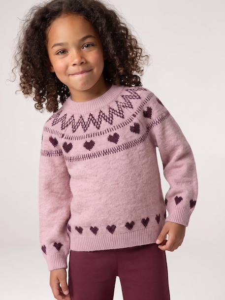 Knitted jumper Jacquard with long sleeves for girls pale pink+sage green - vertbaudet enfant 