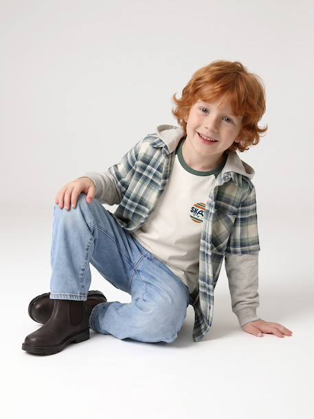 Chemise double matière effet 2 en 1 garçon carreaux blanc+carreaux vert - vertbaudet enfant 