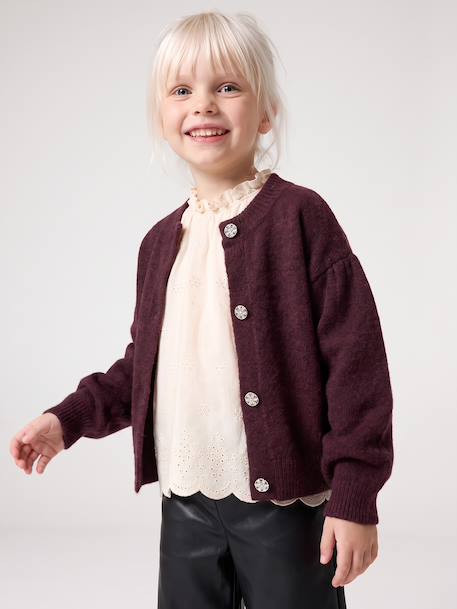 Cardigan with jewel buttons for girls plum - vertbaudet enfant 