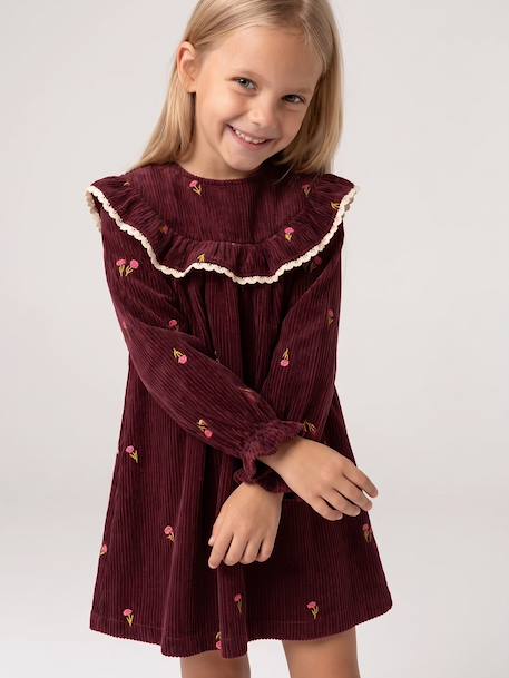 Long-sleeved velvet dress for girls plum - vertbaudet enfant 