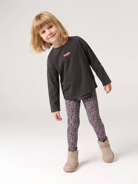 Leggings Lined in Polar Fleece for Girls BROWN LIGHT ALL OVER PRINTED+dark grey+dusky pink+ink blue - vertbaudet enfant 
