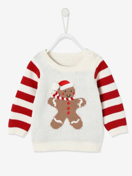 Unisex Christmas Jumper, Gingerbread Man, for Babies White - vertbaudet enfant 