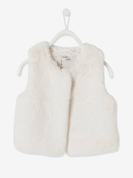 Gilet sans manches fille fausse fourrure BLANC CLAIR UNI+marron imprimé - vertbaudet enfant 