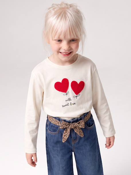 Long-sleeved T-shirt for girls ecru+rosy - vertbaudet enfant 