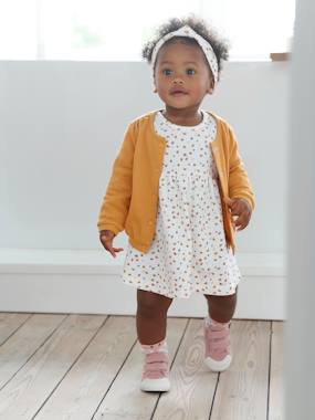 Baby-3-Piece Outfit: Dress + Cardigan + Headband for Baby Girls