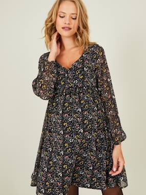 Maternity-Nursing Clothes-Printed Dress in Crepe for Maternity
