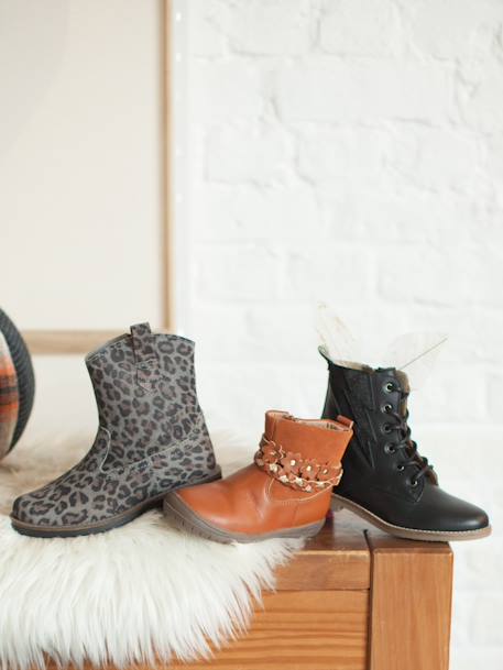 Leather Boots for Girls, Designed for Autonomy Brown - vertbaudet enfant 