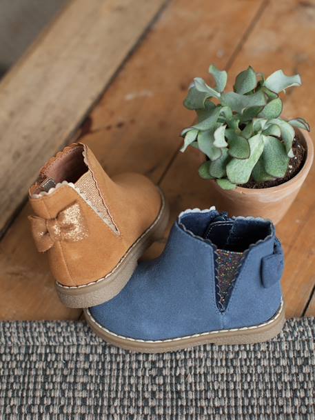 Boots bébé fille cuir zippées beige imprimé+bordeaux+CAMEL+marine+noir - vertbaudet enfant 