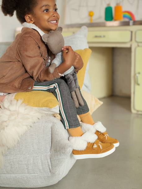 Convertible Fur-Lined Leather Boots, for Girls Camel - vertbaudet enfant 