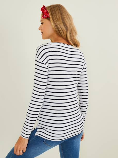 T-shirt marinière de grossesse et d'allaitement Blanc clair rayé marine+Blanc rayé rouge - vertbaudet enfant 