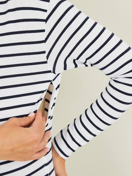 T-shirt marinière de grossesse et d'allaitement Blanc clair rayé marine+Blanc rayé rouge - vertbaudet enfant 