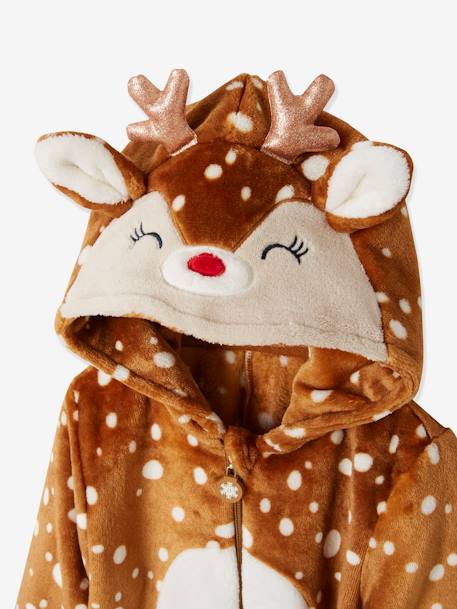 Plush-effect Reindeer Onesie for Girls Brown/Print - vertbaudet enfant 