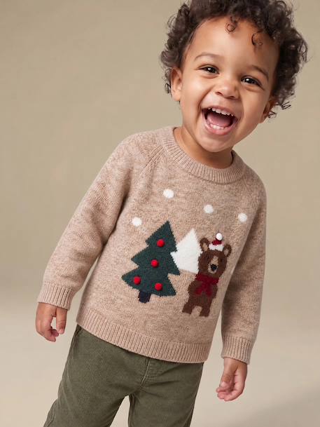 Pull Noël bébé garçon manches longues beige chiné - vertbaudet enfant 