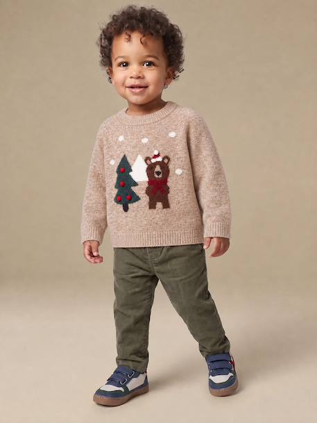 Pull Noël bébé garçon manches longues beige chiné - vertbaudet enfant 