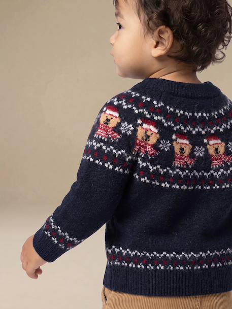 Jacquard knit jumper with long sleeves for baby boys navy blue - vertbaudet enfant 