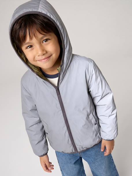 Reversible hooded jacket for boys khaki - vertbaudet enfant 