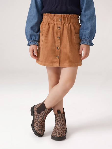 Corduroy Skirt with Heart Pockets for Girls anthracite+camel+mauve+peacock blue - vertbaudet enfant 