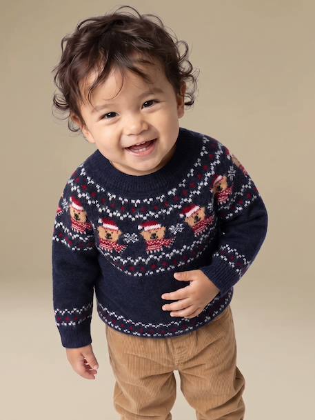 Jacquard knit jumper with long sleeves for baby boys navy blue - vertbaudet enfant 