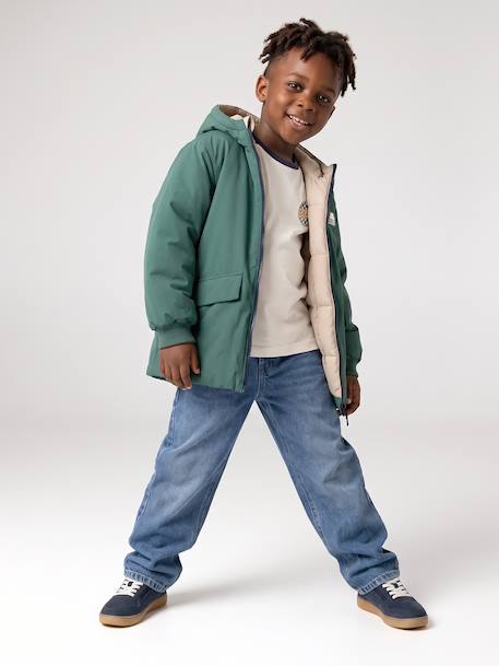 Parka à capuche réversible garçon bronze+vert sauge - vertbaudet enfant 