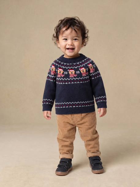 Jacquard knit jumper with long sleeves for baby boys navy blue - vertbaudet enfant 