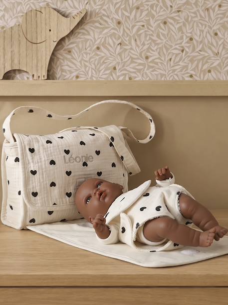 Sac à langer poupon personnalisable + couche + bavoir écru+noir+rouge - vertbaudet enfant 