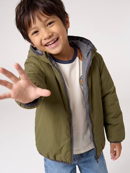 Reversible hooded jacket for boys khaki - vertbaudet enfant 