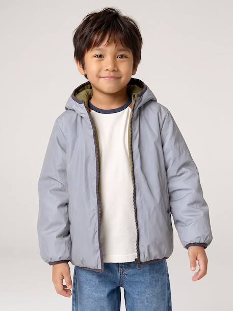 Blouson réversible réfléchissant garçon à capuche kaki - vertbaudet enfant 