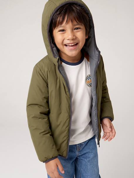 Reversible hooded jacket for boys khaki - vertbaudet enfant 