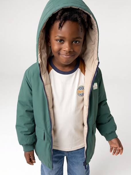 Parka with Reversible Hood, for Boys bronze+sage green - vertbaudet enfant 