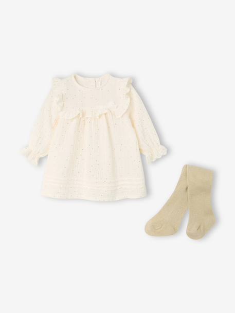 Dress and tights set for baby girls ecru - vertbaudet enfant 