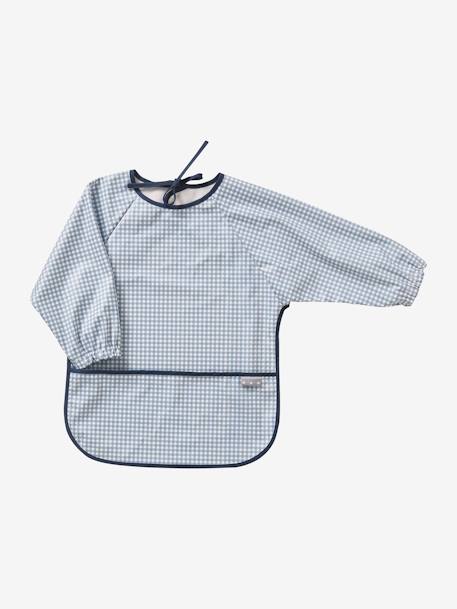 Smock-Like Bib with Long Sleeves Blue Checks+White Stripes+White/Print - vertbaudet enfant 