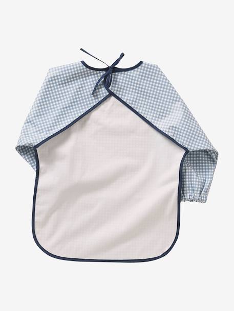 Smock-Like Bib with Long Sleeves Blue Checks+White Stripes+White/Print - vertbaudet enfant 