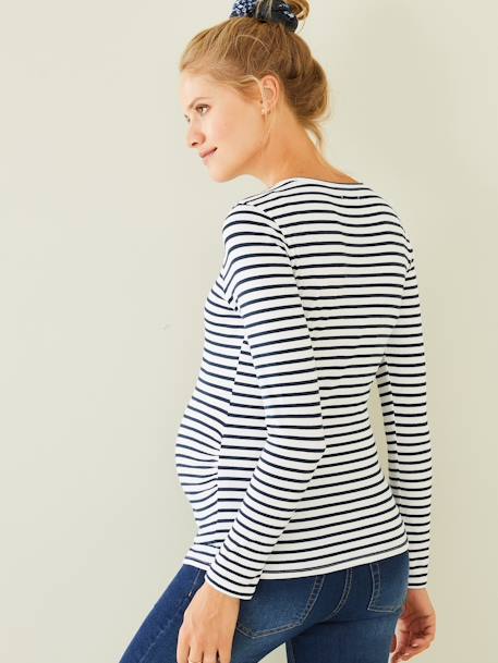 Long-Sleeved Maternity Top navy blue+White Stripes - vertbaudet enfant 