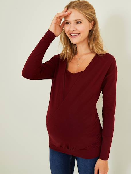 T-shirt croisé grossesse et allaitement Bordeaux - vertbaudet enfant 