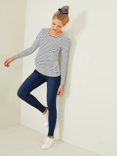 Long-Sleeved Maternity Top navy blue+White Stripes - vertbaudet enfant 