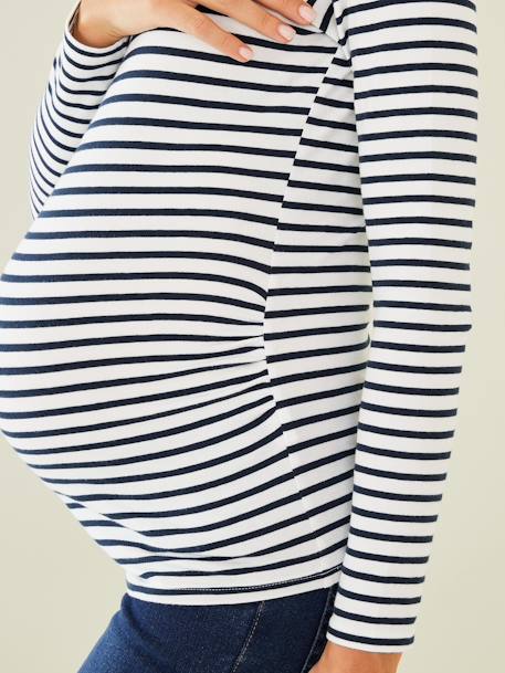 Long-Sleeved Maternity Top navy blue+White Stripes - vertbaudet enfant 