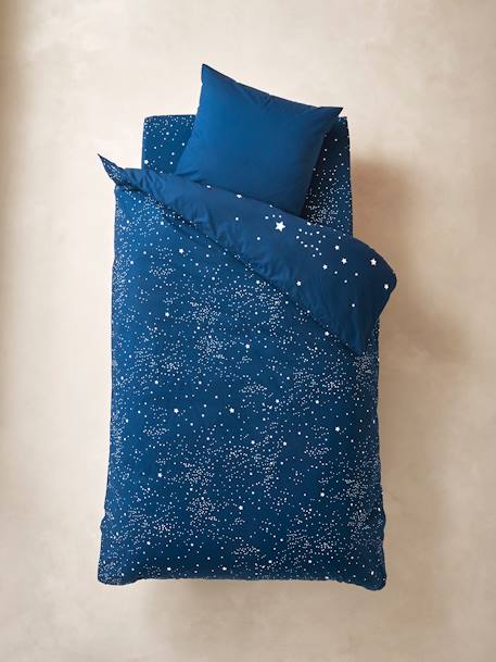 Parure housse de couette enfant détails phosphorescents et taie d'oreiller OURS POLAIRE bleu foncé - vertbaudet enfant 
