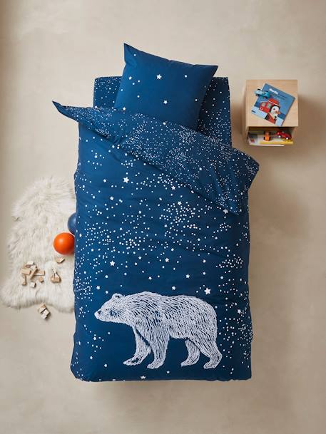 Parure housse de couette enfant détails phosphorescents et taie d'oreiller OURS POLAIRE bleu foncé - vertbaudet enfant 
