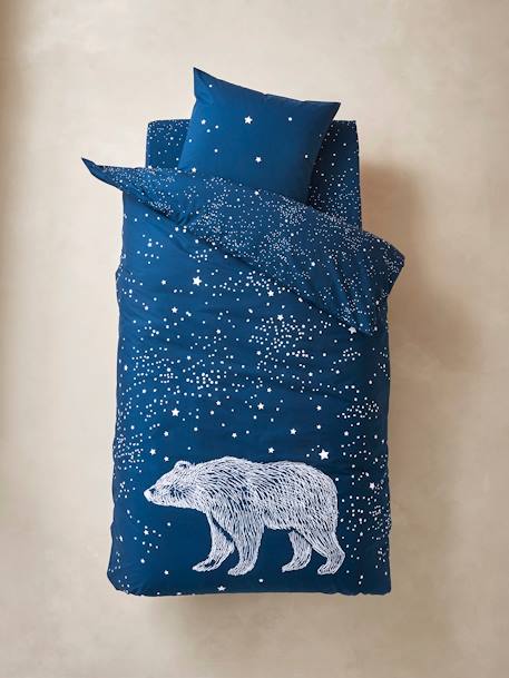 Parure housse de couette enfant détails phosphorescents et taie d'oreiller OURS POLAIRE bleu foncé - vertbaudet enfant 