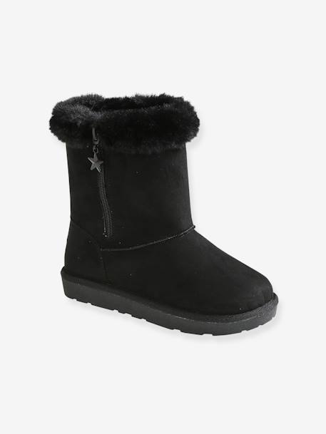 Girls' Boots with Fur Black+Brown/Print+Grey - vertbaudet enfant 