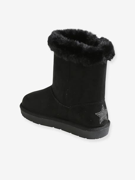 Girls' Boots with Fur Black+Brown/Print+Grey - vertbaudet enfant 